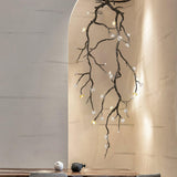 Modern Large Floral Branch Chandelier with Handmade Ceramic Flowers and Black Brass Finish