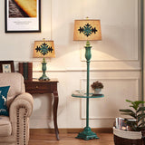 Vintage Distressed Resin Floor Lamp with Taupe Fabric Bell Shade for Living Room