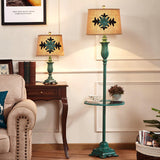 Vintage Distressed Resin Floor Lamp with Taupe Fabric Bell Shade for Living Room