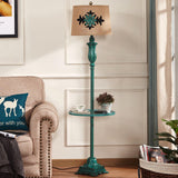 Vintage Distressed Resin Floor Lamp with Taupe Fabric Bell Shade for Living Room