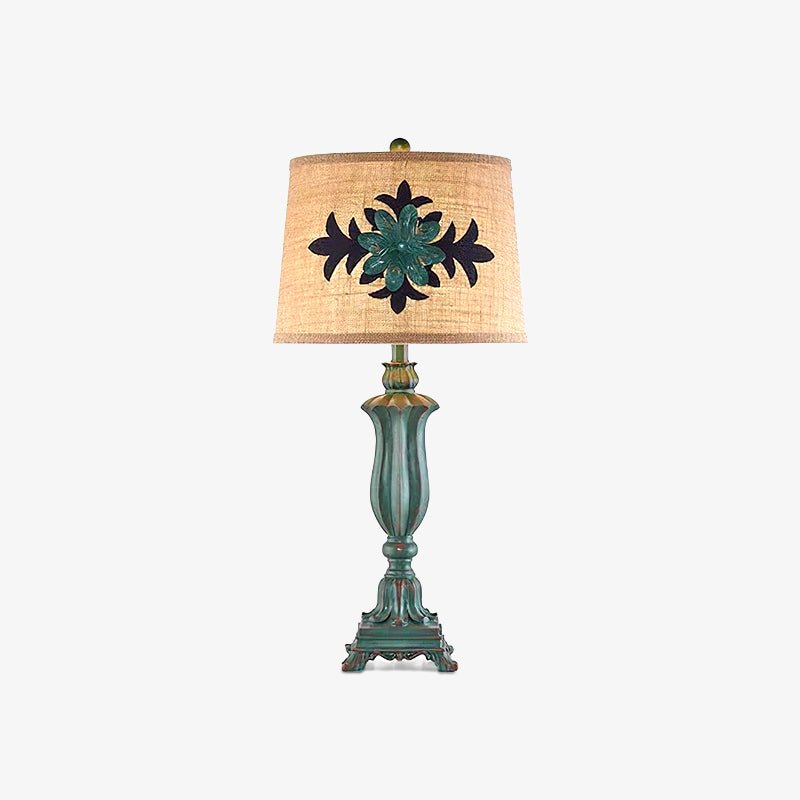 Lark Vintage Green Resin Table Lamp with Linen Fabric Bell Shade for Bedside Lighting