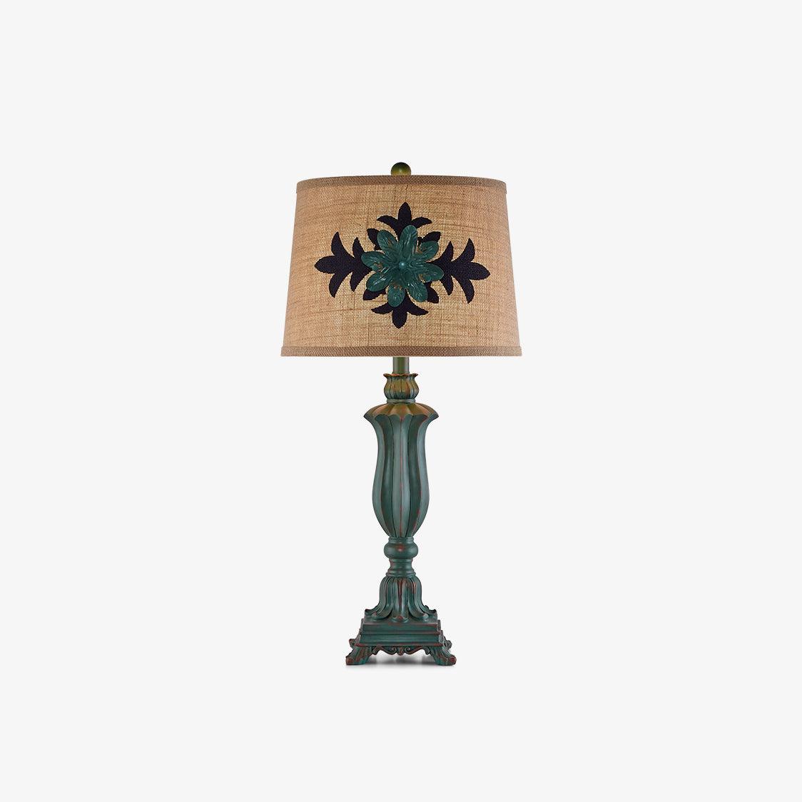 Lark Vintage Green Resin Table Lamp with Linen Fabric Bell Shade for Bedside Lighting