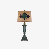 Lark Vintage Green Resin Table Lamp with Linen Fabric Bell Shade for Bedside Lighting