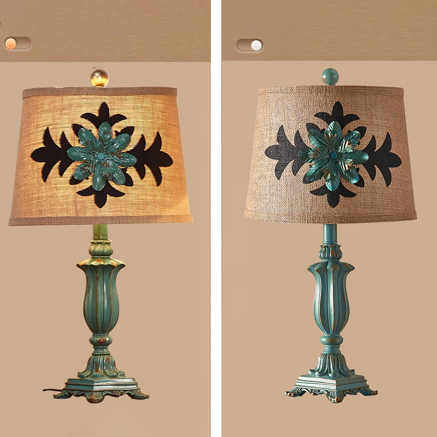 Lark Vintage Green Resin Table Lamp with Linen Fabric Bell Shade for Bedside Lighting