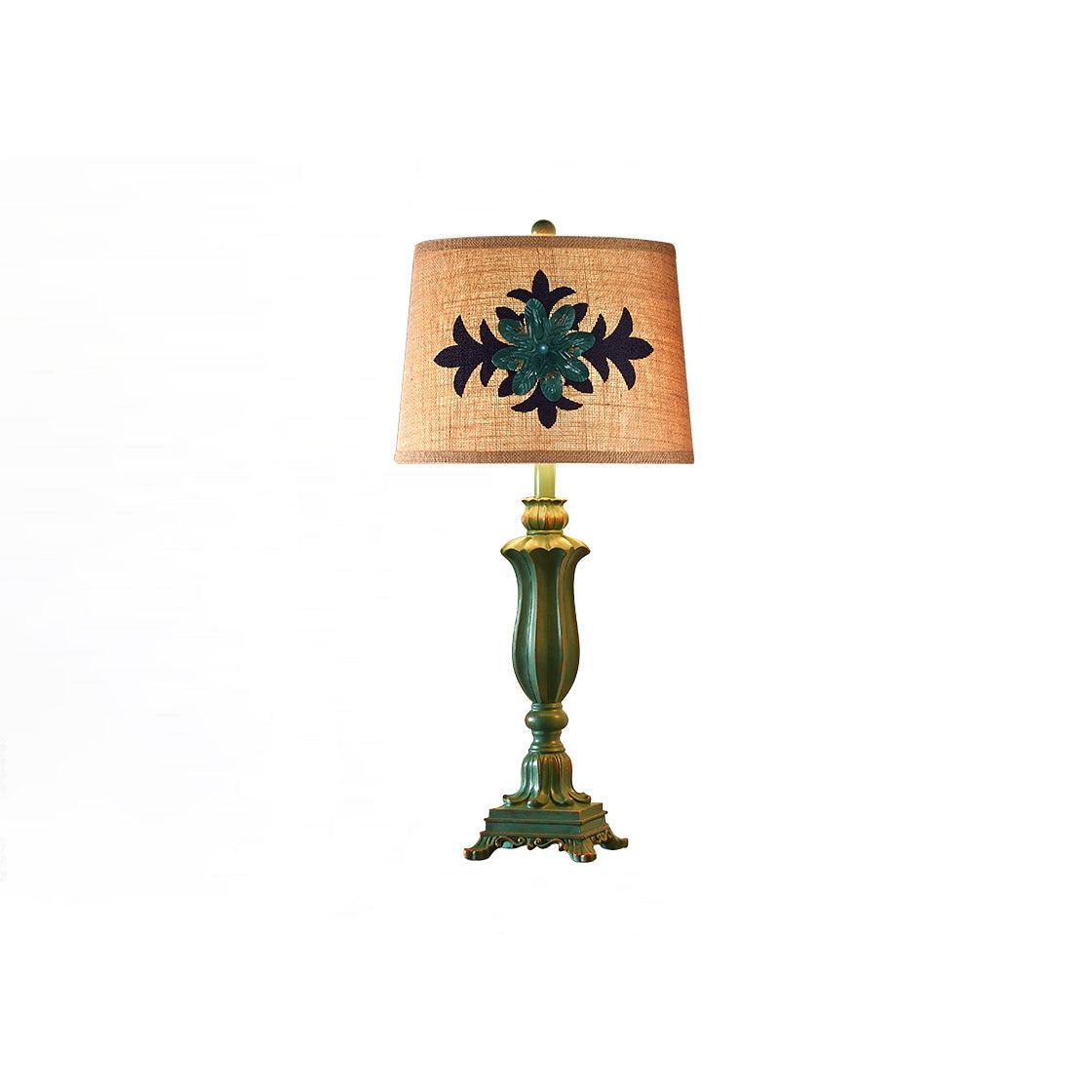 Lark Vintage Green Resin Table Lamp with Linen Fabric Bell Shade for Bedside Lighting