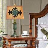 Lark Vintage Green Resin Table Lamp with Linen Fabric Bell Shade for Bedside Lighting