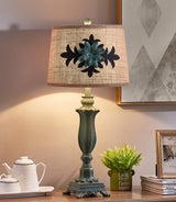 Lark Vintage Green Resin Table Lamp with Linen Fabric Bell Shade for Bedside Lighting