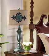 Lark Vintage Green Resin Table Lamp with Linen Fabric Bell Shade for Bedside Lighting