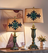 Lark Vintage Green Resin Table Lamp with Linen Fabric Bell Shade for Bedside Lighting