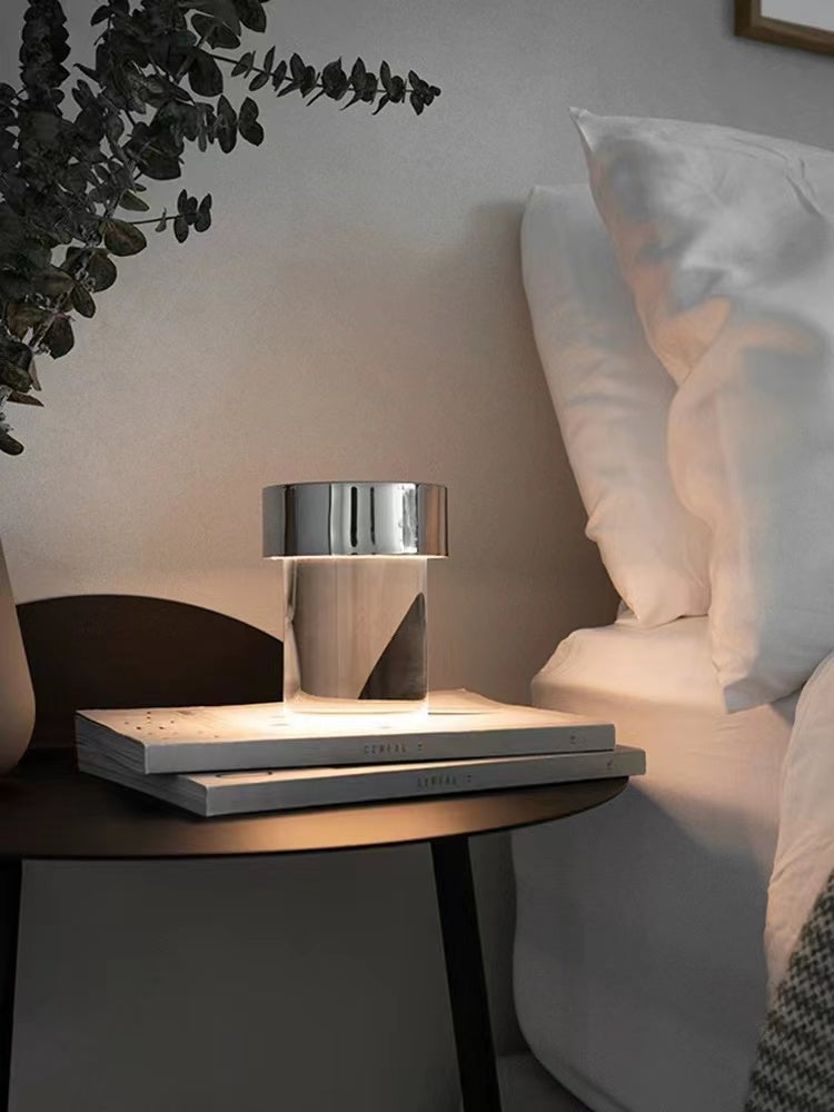 Modern Rechargeable LED Portable Table Lamp with Elegant Crystal Glass Column Design
