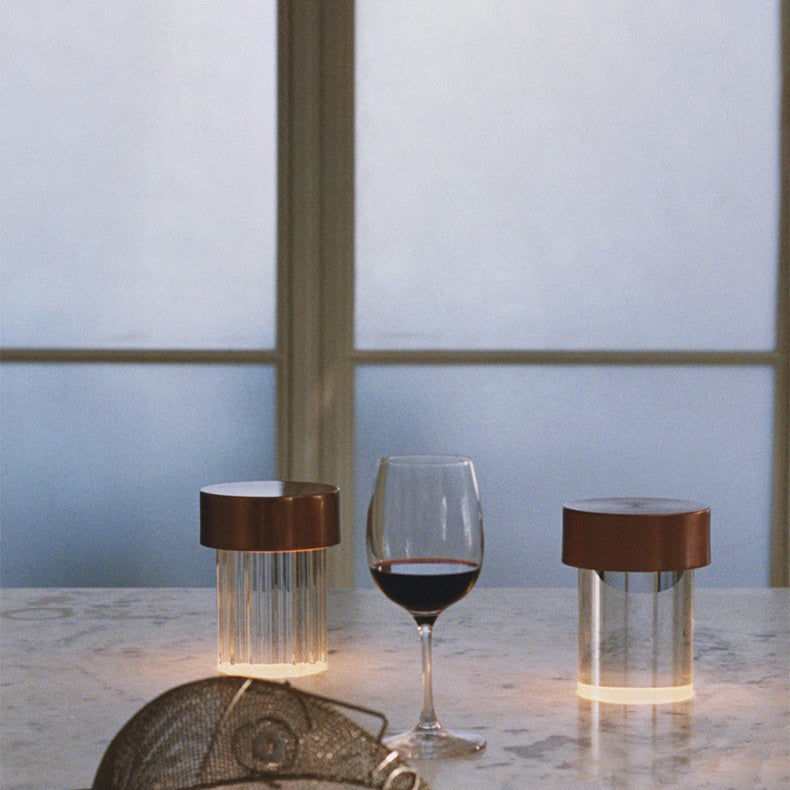 Modern Rechargeable LED Portable Table Lamp with Elegant Crystal Glass Column Design