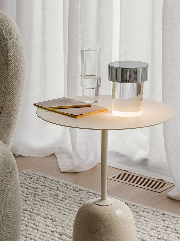 Modern Rechargeable LED Portable Table Lamp with Elegant Crystal Glass Column Design