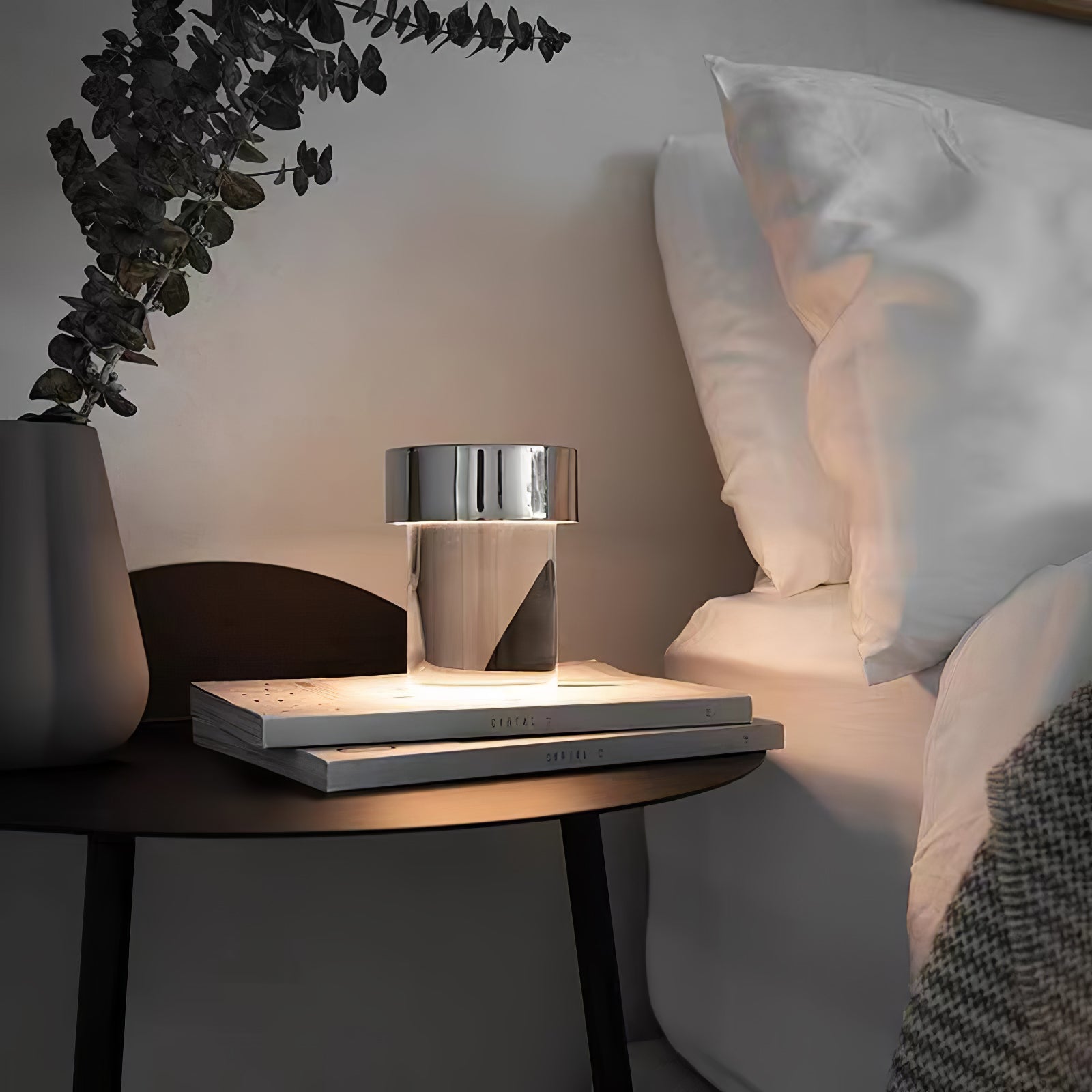 Modern Rechargeable LED Portable Table Lamp with Elegant Crystal Glass Column Design