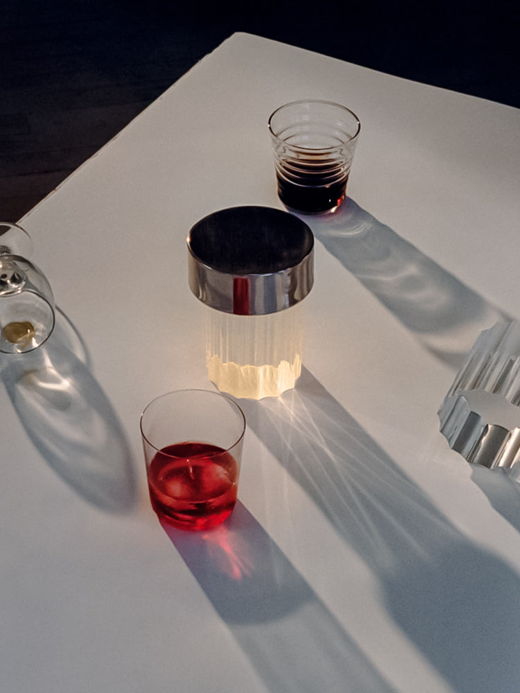 Modern Rechargeable LED Portable Table Lamp with Elegant Crystal Glass Column Design