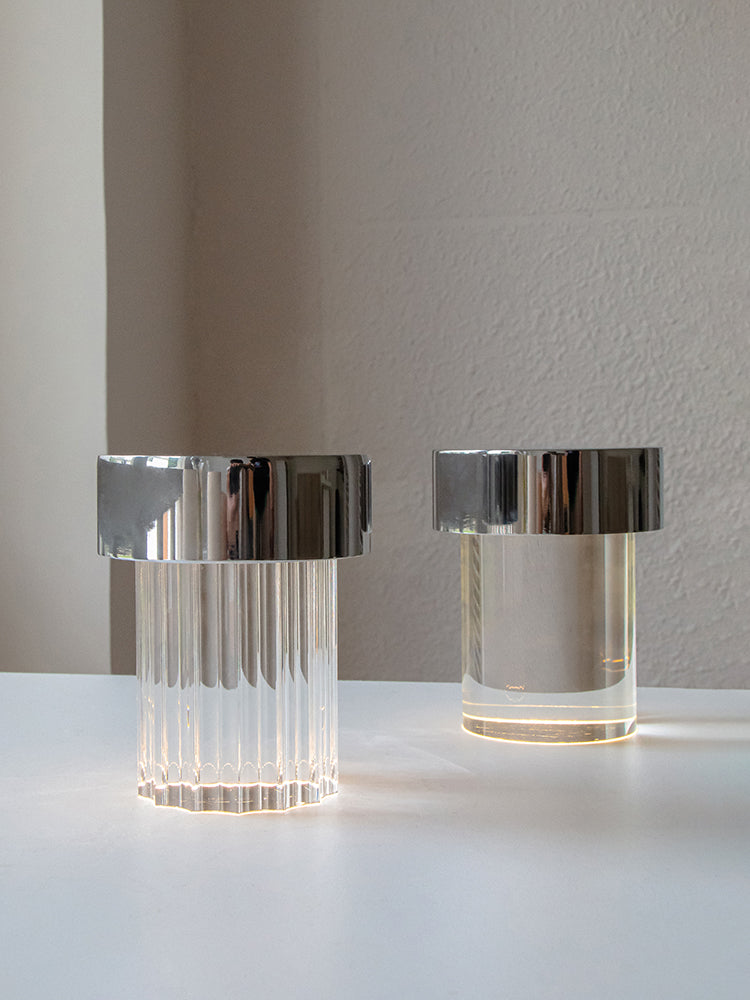 Modern Rechargeable LED Portable Table Lamp with Elegant Crystal Glass Column Design