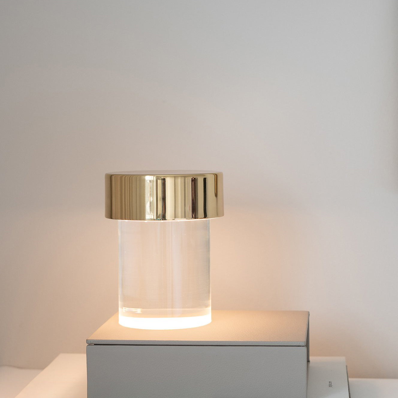 Modern Rechargeable LED Portable Table Lamp with Elegant Crystal Glass Column Design