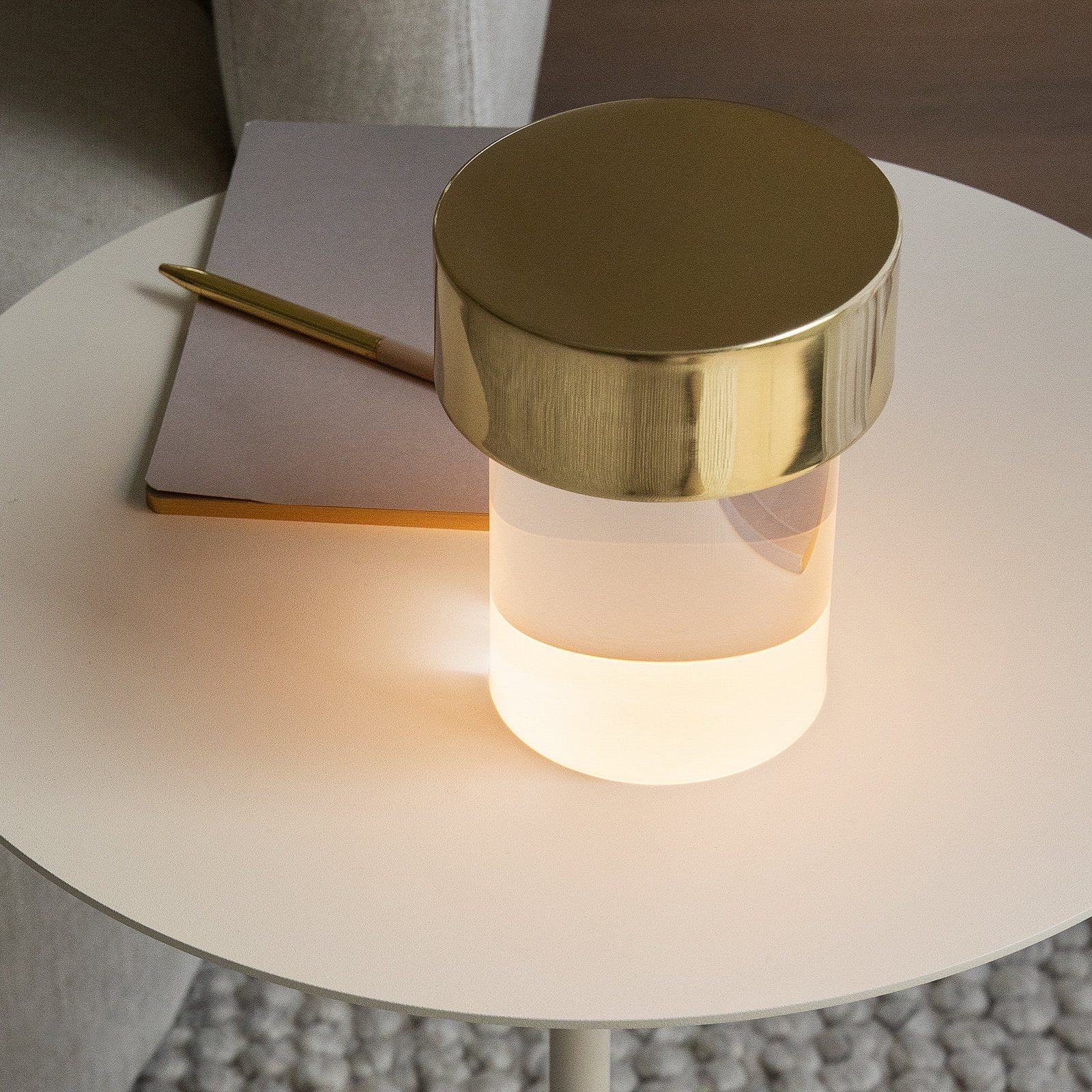 Modern Rechargeable LED Portable Table Lamp with Elegant Crystal Glass Column Design