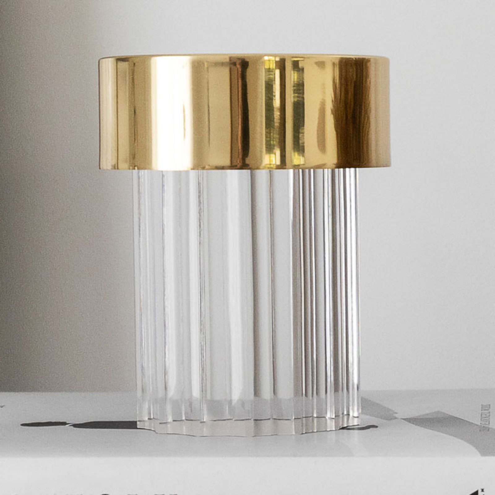 Modern Rechargeable LED Portable Table Lamp with Elegant Crystal Glass Column Design