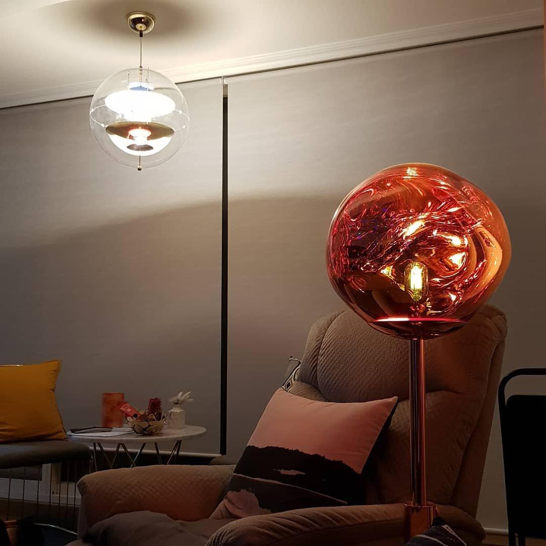 Modern Molten Lava Art Floor Standing Lamp with Spherical Metallic Shade