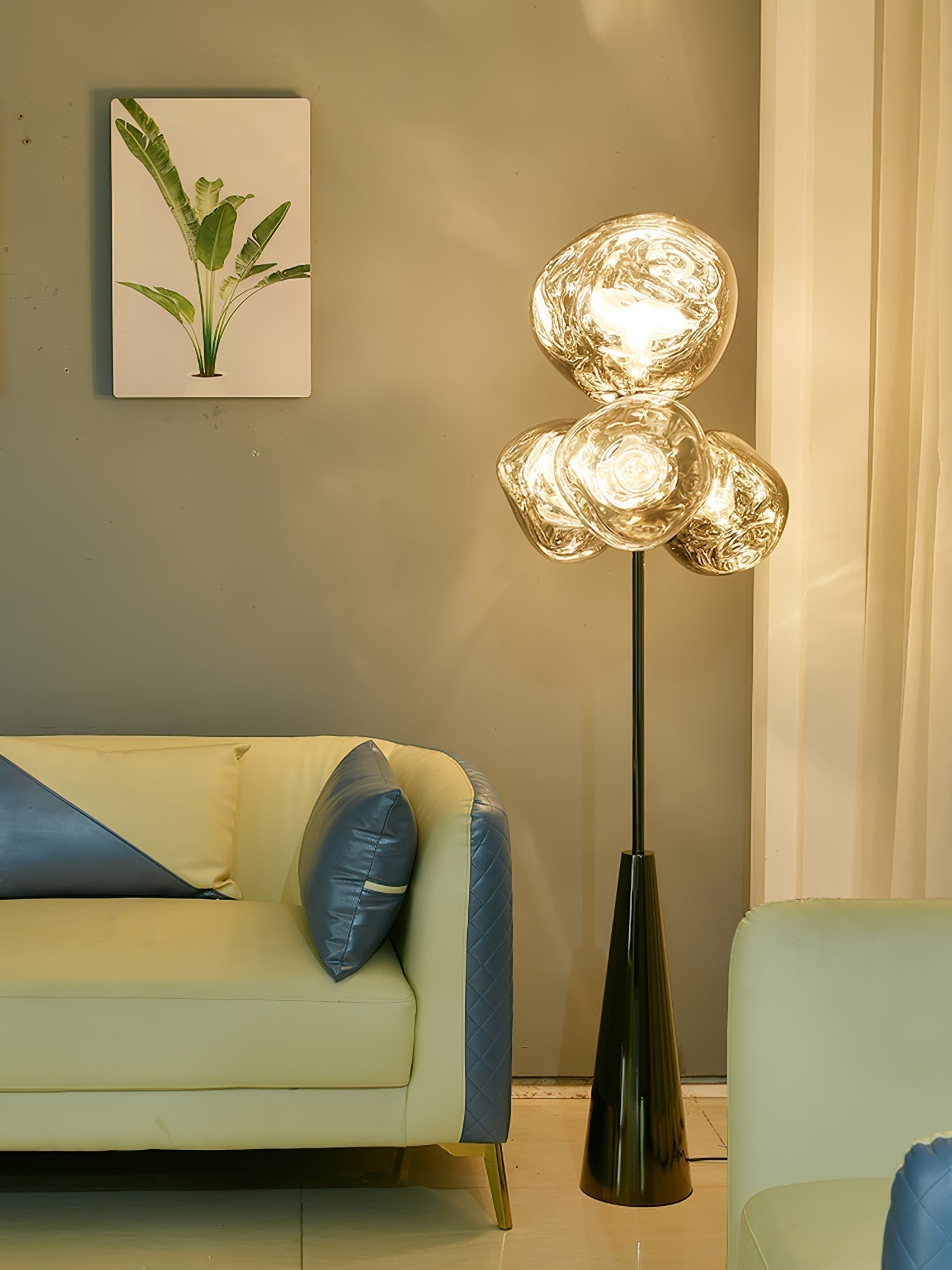 Decorative Melting Glass Column Floor Lamp Standing Light with Marble Base