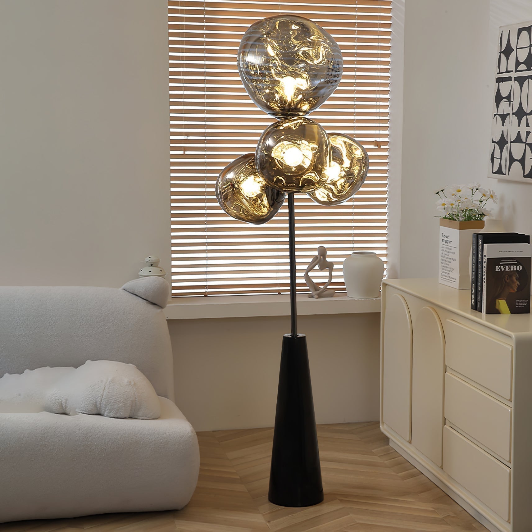 Decorative Melting Glass Column Floor Lamp Standing Light with Marble Base