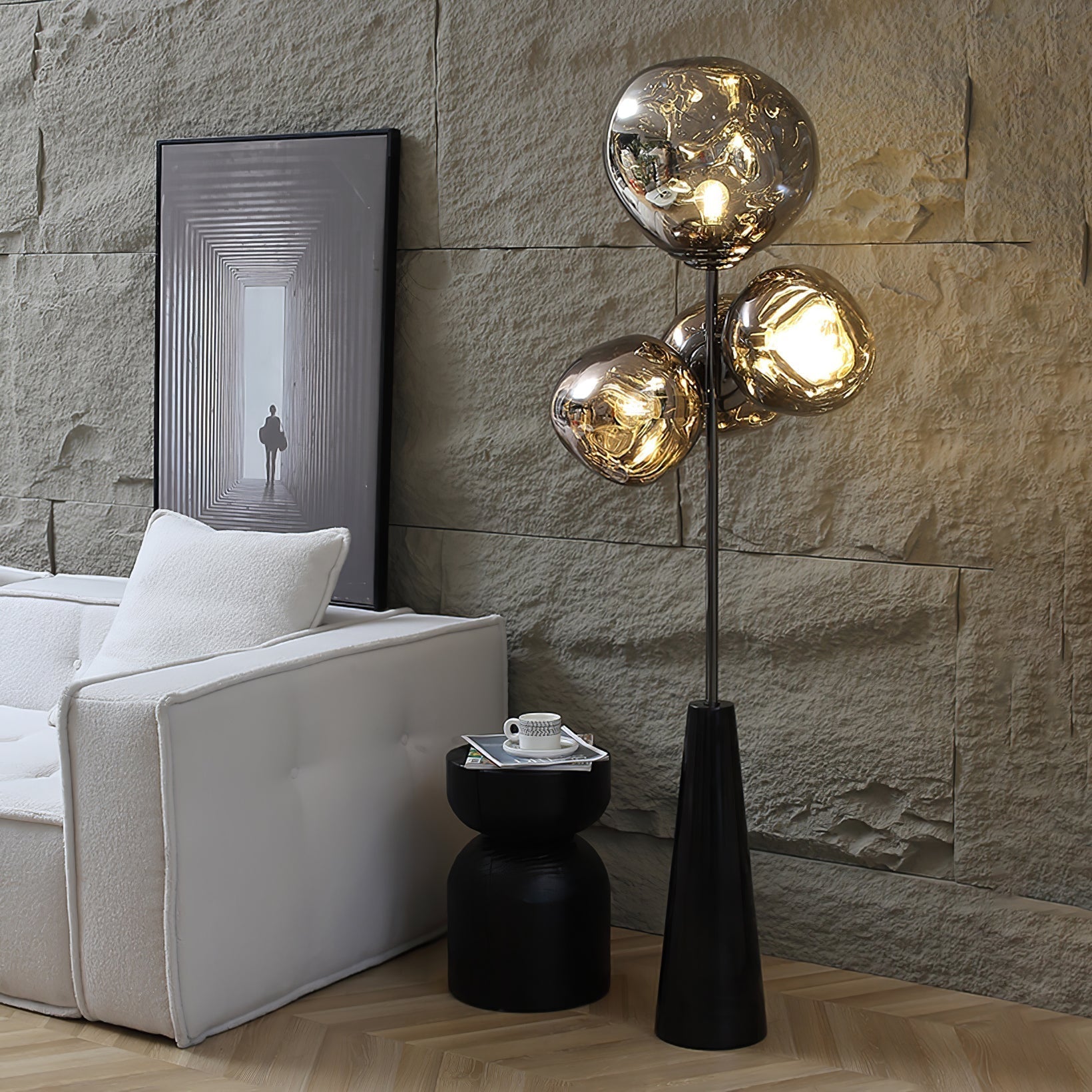 Decorative Melting Glass Column Floor Lamp Standing Light with Marble Base