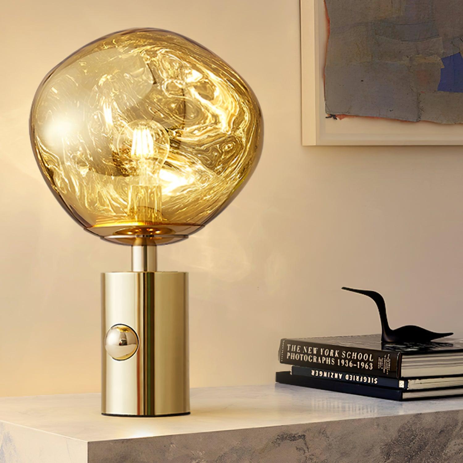 Modern Irregular Glass Lava Table Lamp with Reflective Chrome Finish for Home Decor