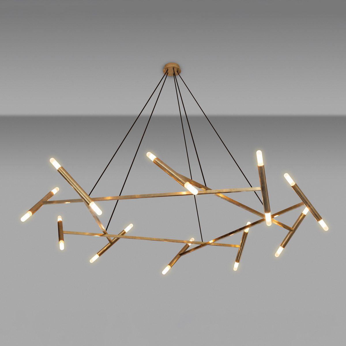 Modern Brass Diamond Shape Chandelier LED Ceiling Pendant Lighting for Dining Room