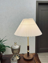Mid Century Modern Pleated Walnut Table Lamp with Brass Accents and Folding Shade