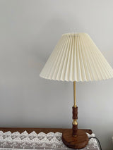 Mid Century Modern Pleated Walnut Table Lamp with Brass Accents and Folding Shade