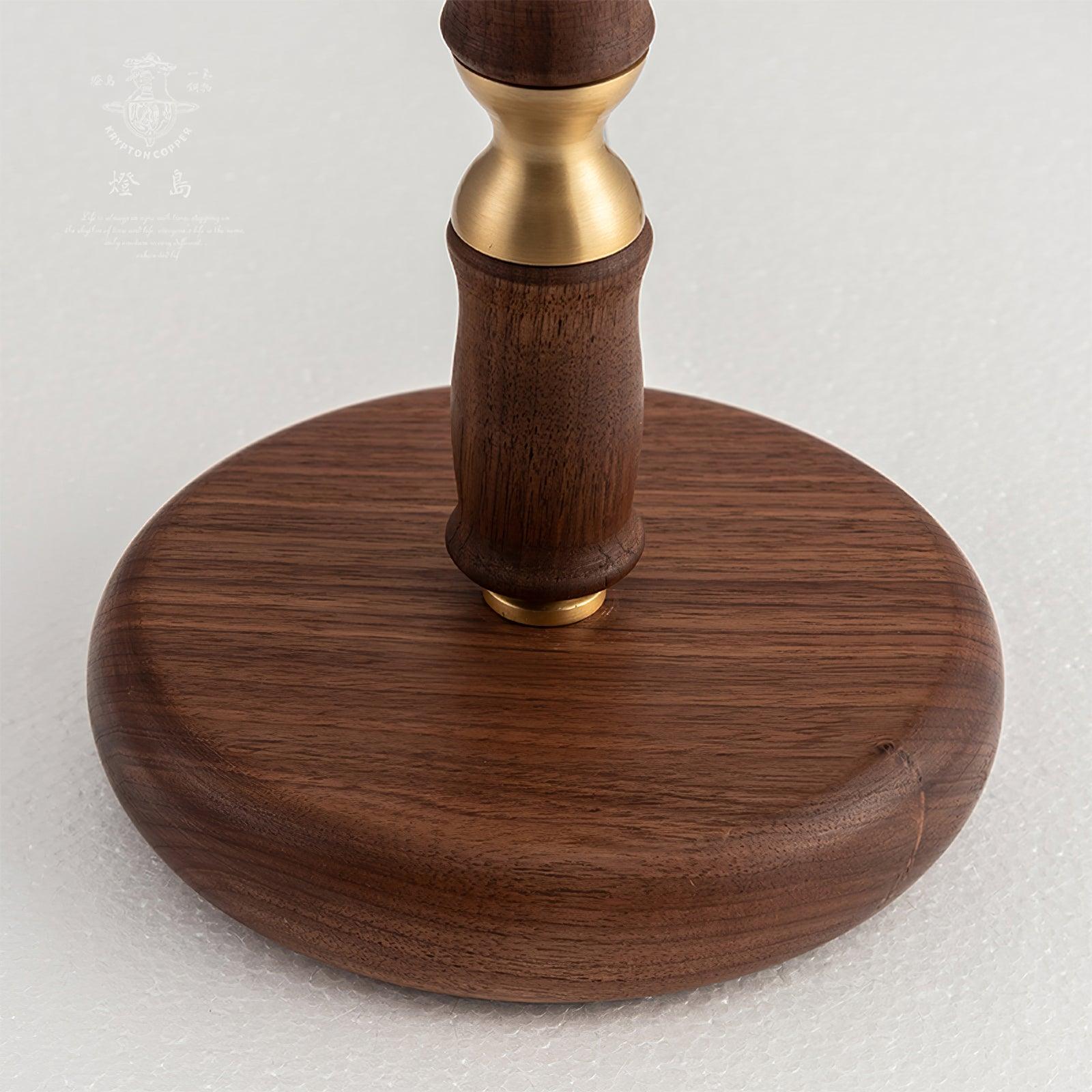 Mid Century Modern Pleated Walnut Table Lamp with Brass Accents and Folding Shade