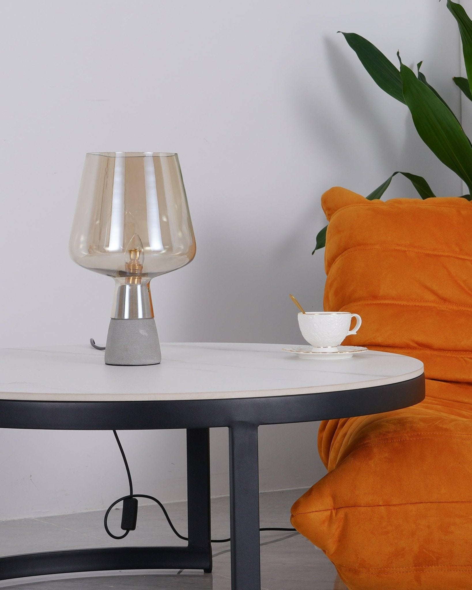 Modern Architectural Glass and Concrete Table Lamp for Elegant Bedside Lighting