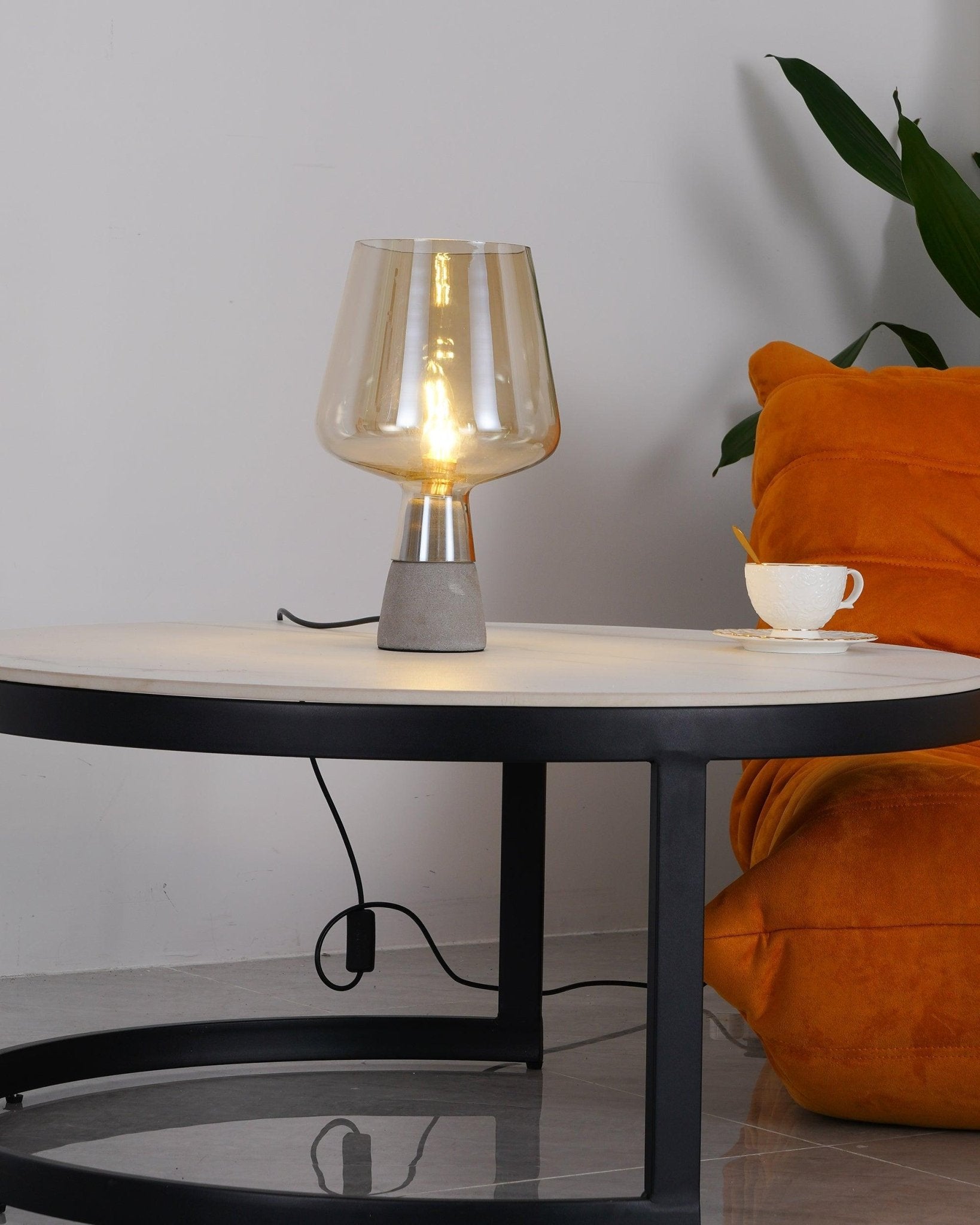 Modern Architectural Glass and Concrete Table Lamp for Elegant Bedside Lighting