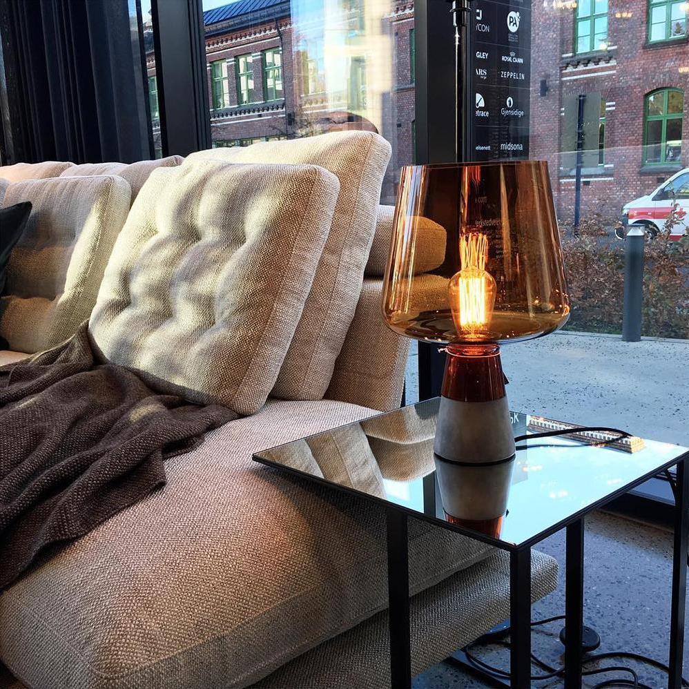 Modern Architectural Glass and Concrete Table Lamp for Elegant Bedside Lighting