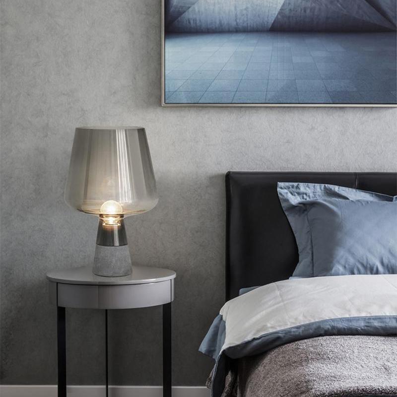 Modern Architectural Glass and Concrete Table Lamp for Elegant Bedside Lighting