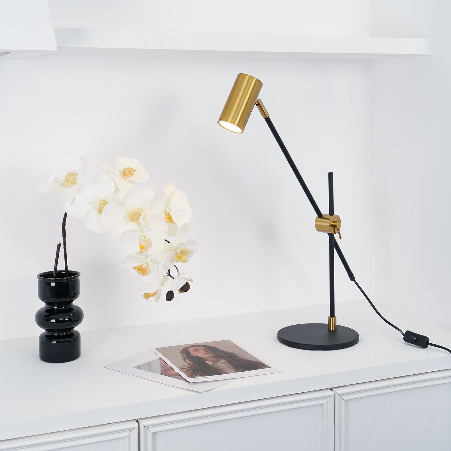 Lektor Modern Adjustable Table Lamp Articulated Reading Light for Office Gold and Black