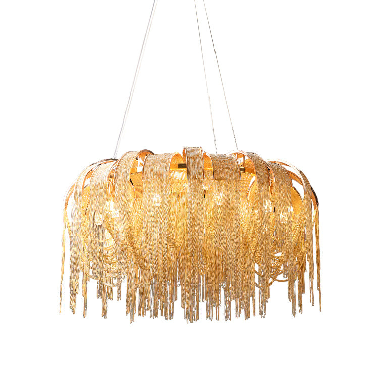 Modern Draped Metal Chain Chandelier LED Gasolier Lighting in Rose Gold and Chrome