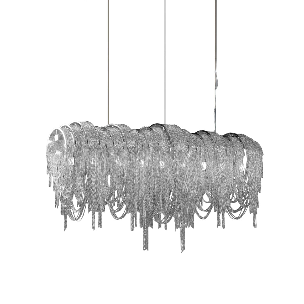 Modern Draped Metal Chain Chandelier LED Gasolier Lighting in Rose Gold and Chrome