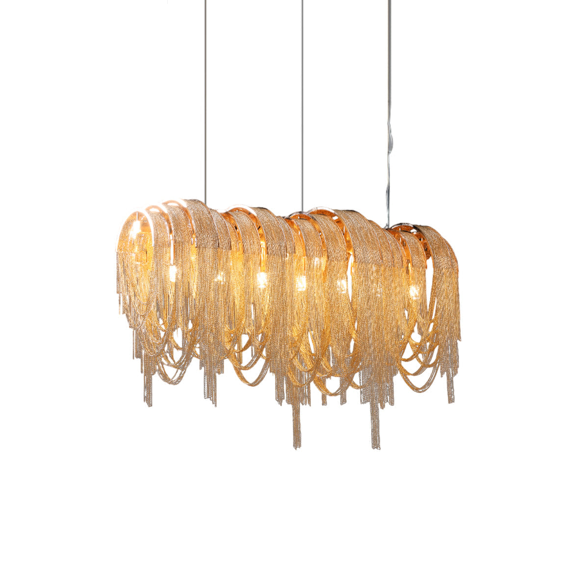 Modern Draped Metal Chain Chandelier LED Gasolier Lighting in Rose Gold and Chrome