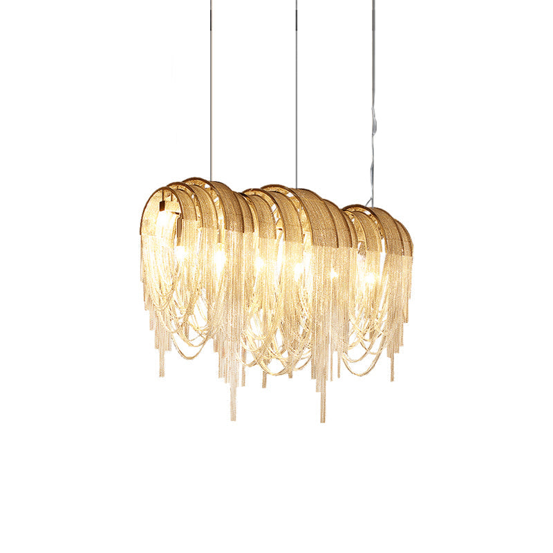 Modern Draped Metal Chain Chandelier LED Gasolier Lighting in Rose Gold and Chrome