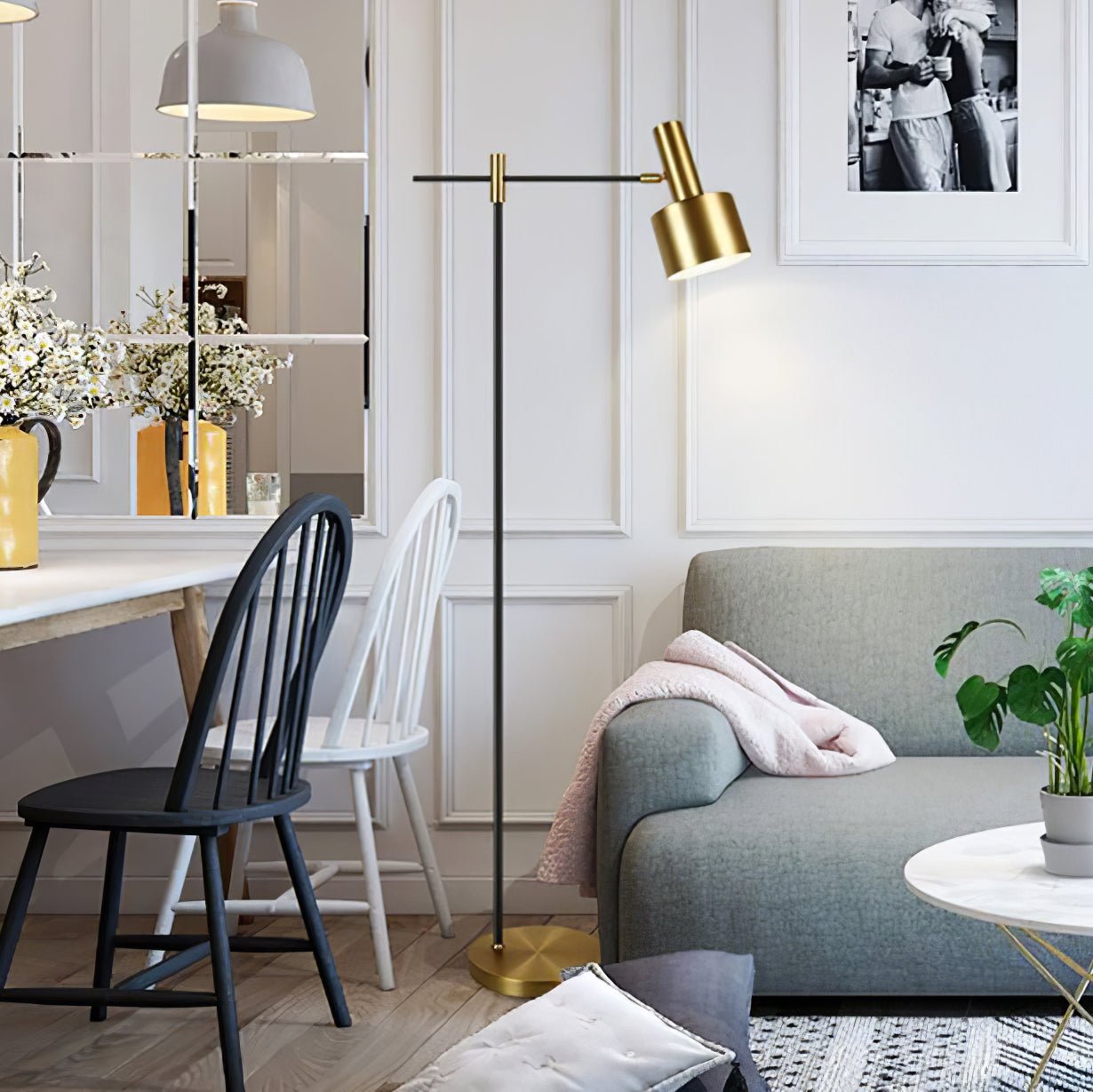 Lento Modern Floor Standing Lamp with Polished Gold and Black Finish