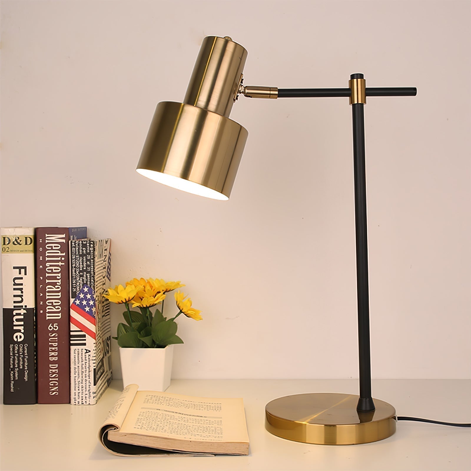Modern Lento Table Lamp Polished Gold and Black Metal Desk Light for Office and Bedroom Study