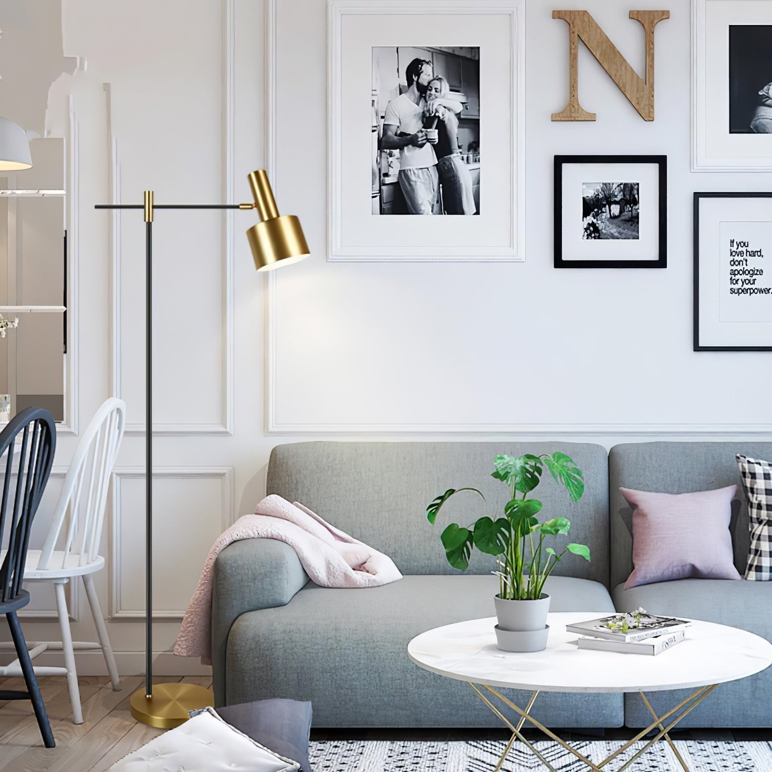 Modern Lento Table Lamp Polished Gold and Black Metal Desk Light for Office and Bedroom Study