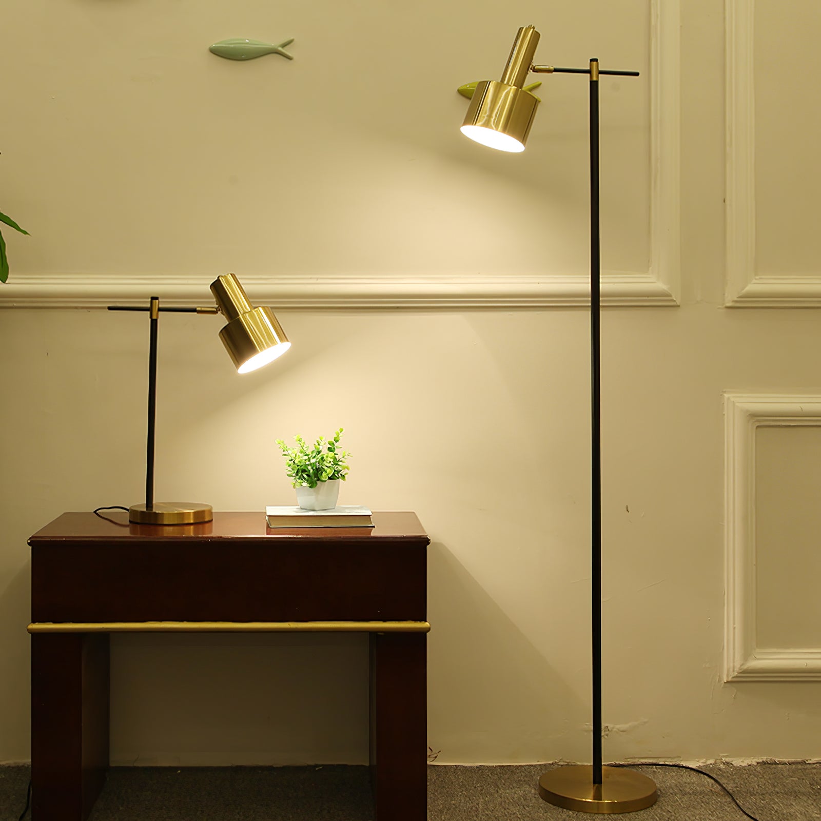 Modern Lento Table Lamp Polished Gold and Black Metal Desk Light for Office and Bedroom Study