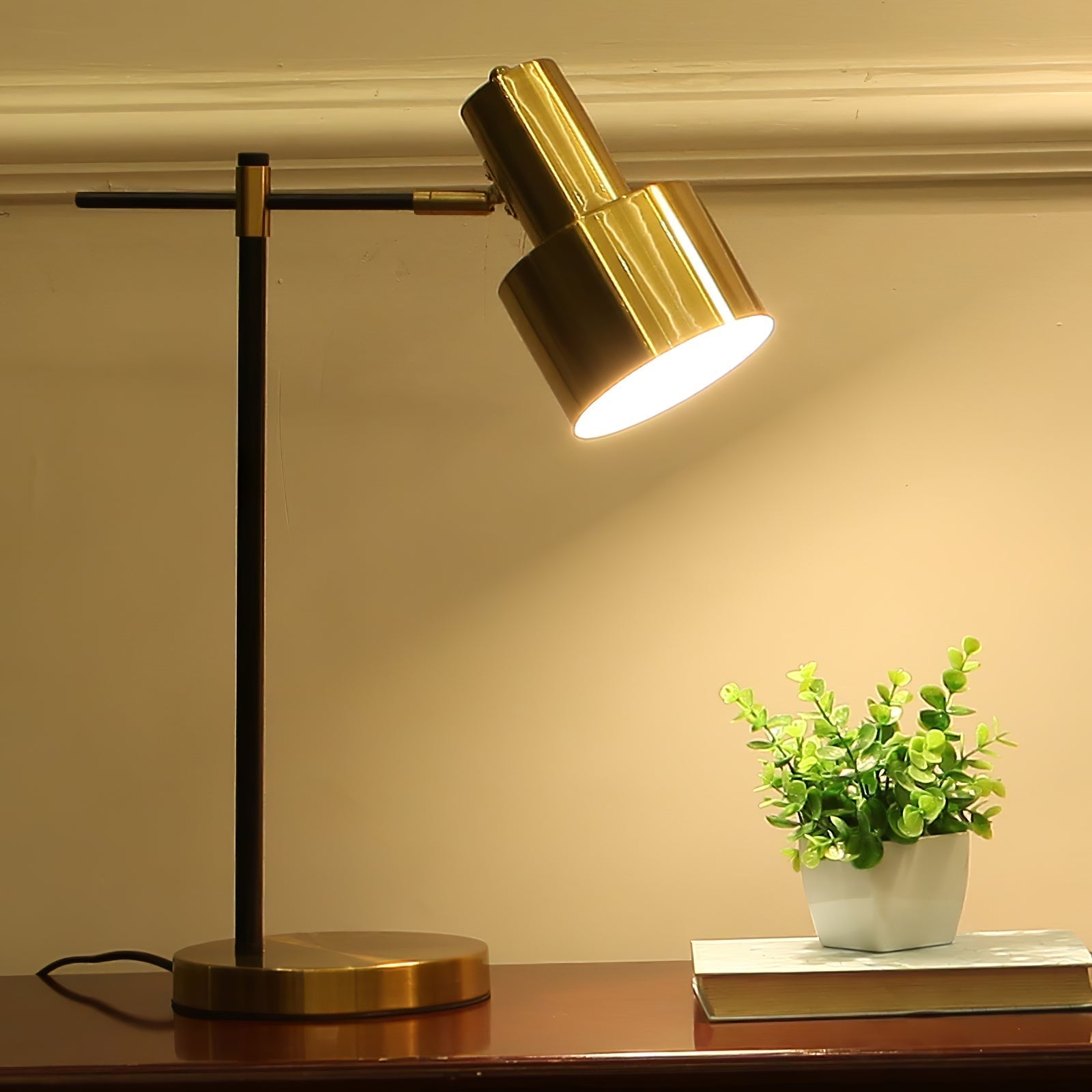 Modern Lento Table Lamp Polished Gold and Black Metal Desk Light for Office and Bedroom Study