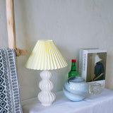 Modern Ribbed Ceramic Gourd Table Lamp White Gloss Desk Light with Linen Shade