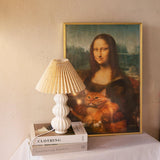 Modern Ribbed Ceramic Gourd Table Lamp White Gloss Desk Light with Linen Shade