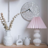 Modern Ribbed Ceramic Gourd Table Lamp White Gloss Desk Light with Linen Shade