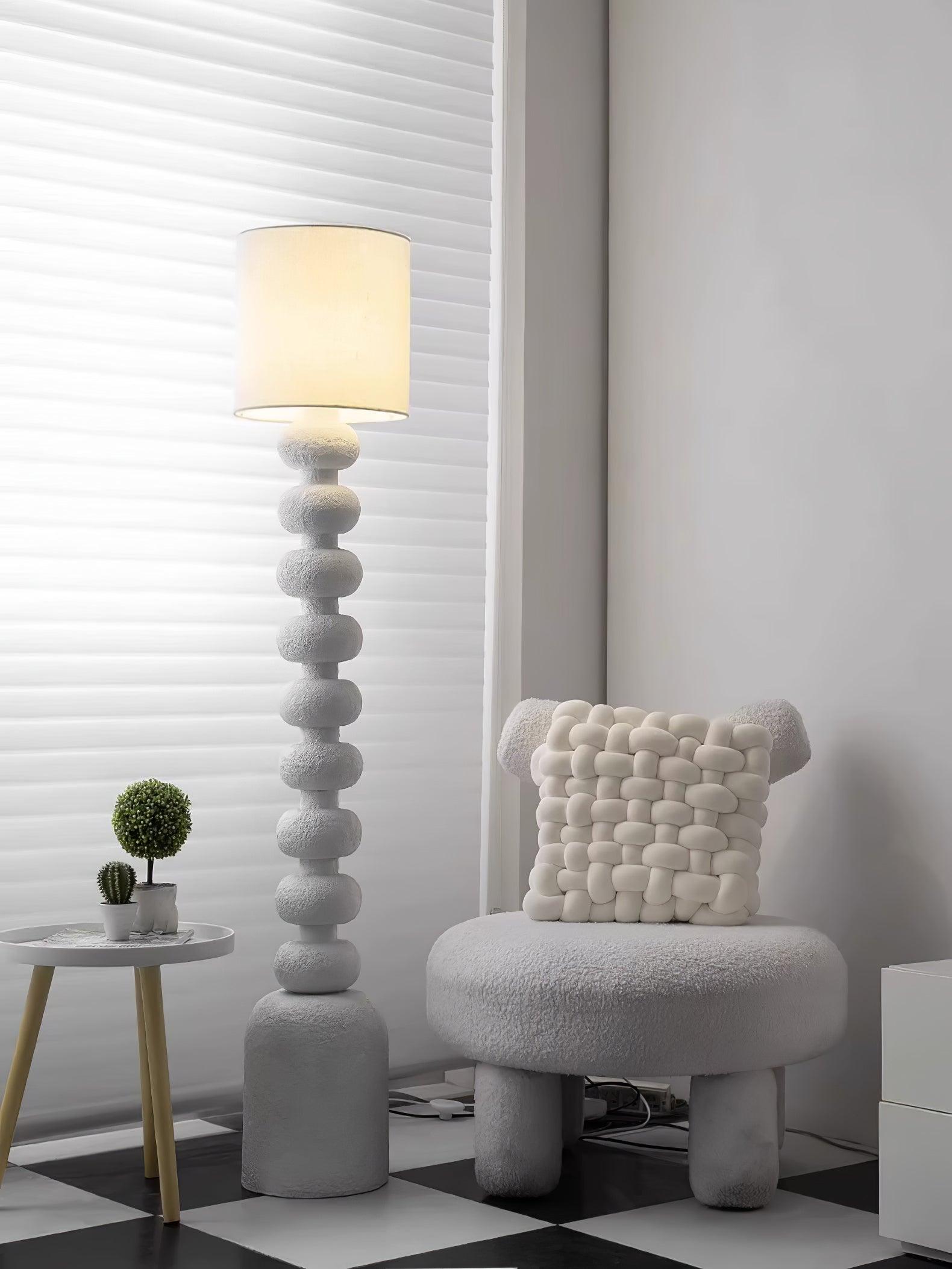 Leona Modern Textured Bubble Base Floor Lamp with White Cylindrical Drum Shade