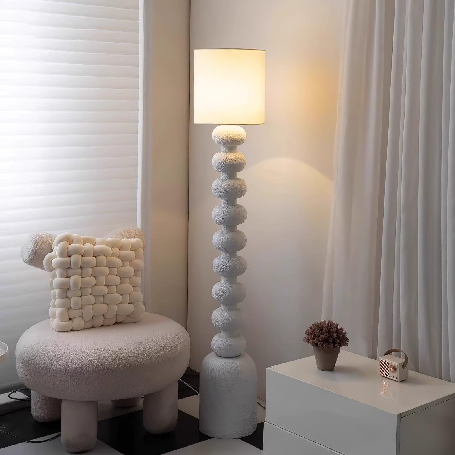 Leona Modern Textured Bubble Base Floor Lamp with White Cylindrical Drum Shade